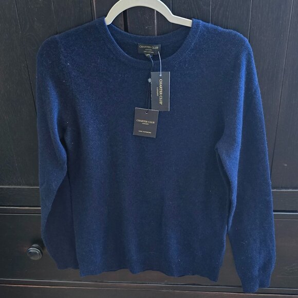 NWT Charter Club Navy Crewneck Cashmere Sweater Size Small S Org $159 - Picture 1 of 3